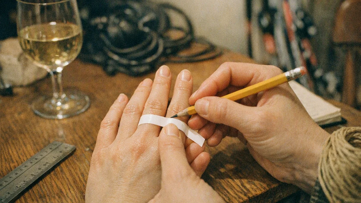Pappersremsa runt finger markeras med penna