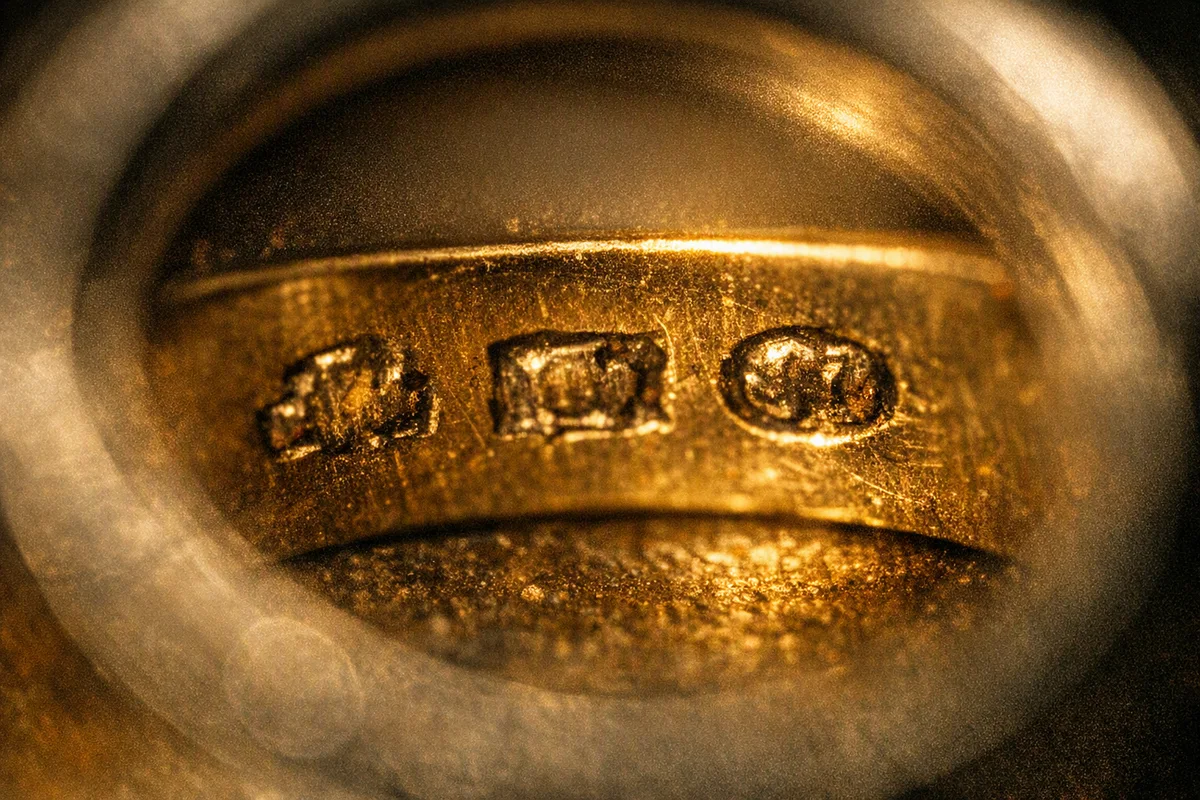 750-stämpel inuti guldring (18 karat)